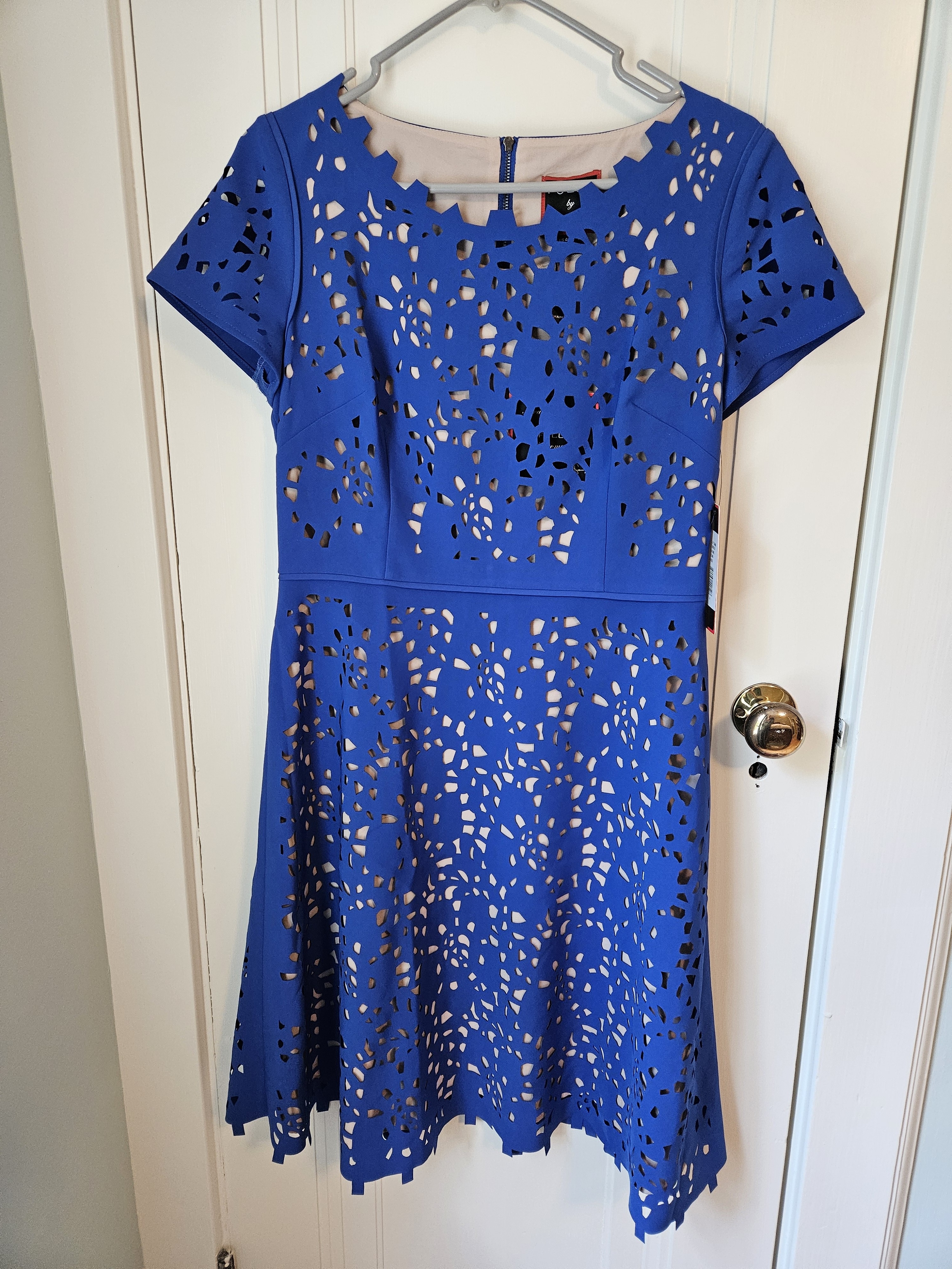 Focus By Shani Cobalt Blue Laser-Cut Fit & Flare Dress - Women's Size 4